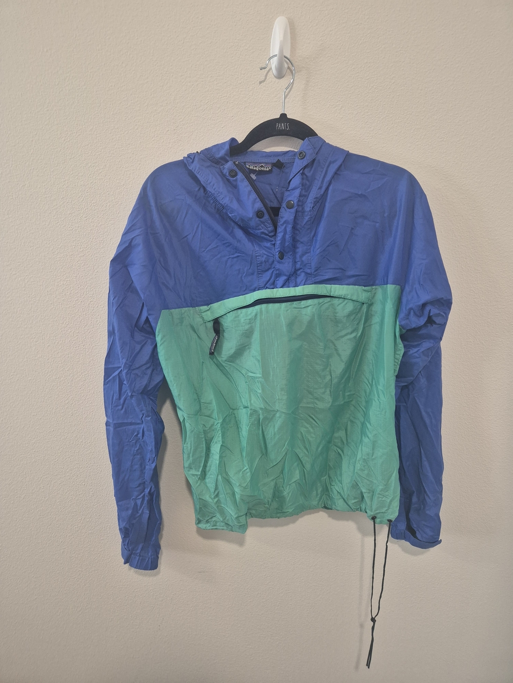 Vintage PATAGONIA RIPSTOP Blue/Green Anorak Pullover Hooded Windbreaker